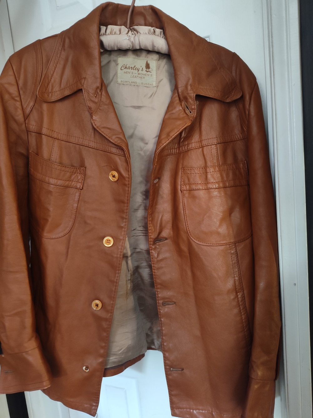 Unisex Vintage Leather Jacket in Cognac Brown